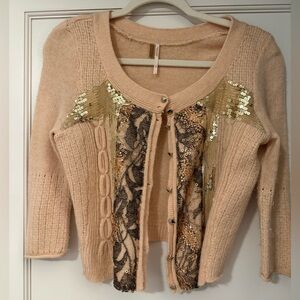 Free People Beige Sequin Cardigan